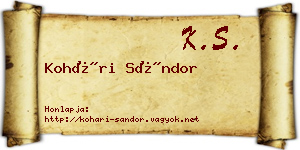 Kohári Sándor névjegykártya